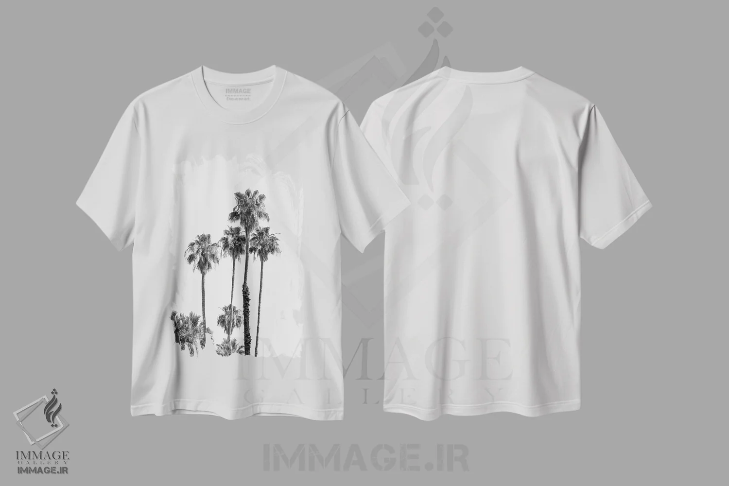 تیشرت سفید طرح دار – تیشرت نخل ,نخل ها اثر ملانی ویولا فروشگاه ایماژ