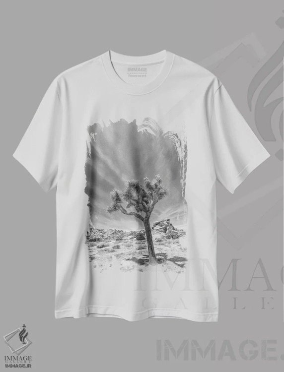 تیشرت سفید طرح دار – تیشرت طبیعت ,درخت جاشوای تنها اثر ملانی ویولا فروشگاه ایماژ