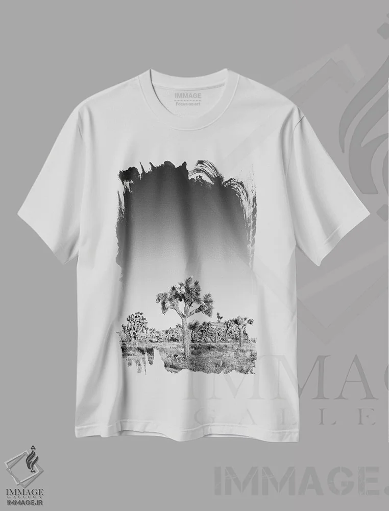 تیشرت سفید طرح دار – تیشرت طبیعت ,درختان جاشوا اثر ملانی ویولا immage.ir