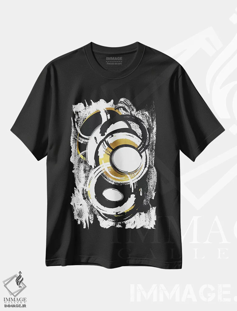 تیشرت مشکی طرح دار – تیشرت هنری ,نقاشی آبستره شماره اثر ملانی ویولا immage.ir