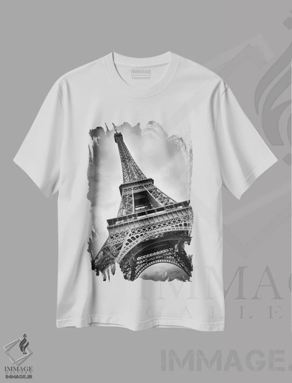 تیشرت سفید طرح دار – تیشرت شهری ,برج ایفل داینامیک اثر ملانی ویولا immage.ir