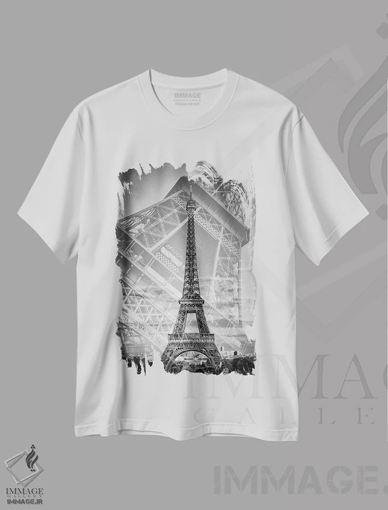 تیشرت سفید طرح دار – تیشرت گرافیکی ,برج ایفل با نوردهی دوگانه II اثر ملانی ویولا فروشگاه ایماژ