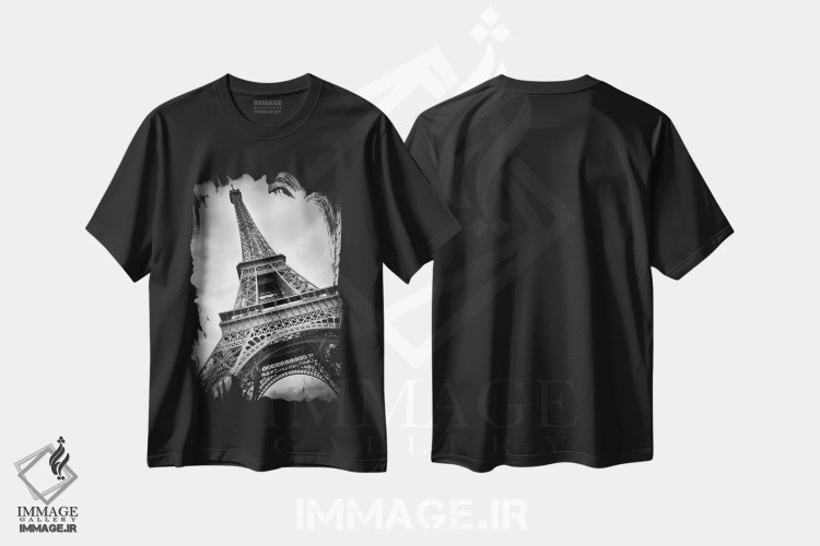 تیشرت مشکی طرح دار – تیشرت شهری ,برج ایفل داینامیک اثر ملانی ویولا فروشگاه ایماژ