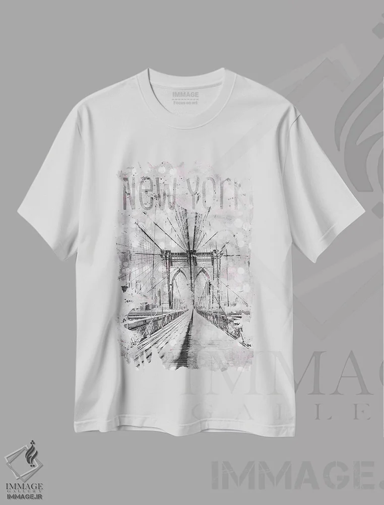 تیشرت سفید طرح دار – تیشرت شهری ,هنر گرافیکی پل بروکلین نیویورک اثر ملانی ویولا فروشگاه ایماژ