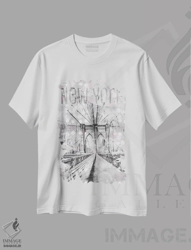 تیشرت سفید طرح دار – تیشرت شهری ,هنر گرافیکی پل بروکلین نیویورک اثر ملانی ویولا فروشگاه ایماژ