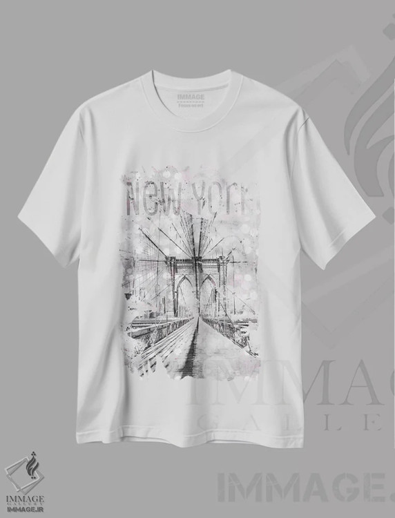 تیشرت سفید طرح دار – تیشرت شهری ,هنر گرافیکی پل بروکلین نیویورک اثر ملانی ویولا فروشگاه ایماژ