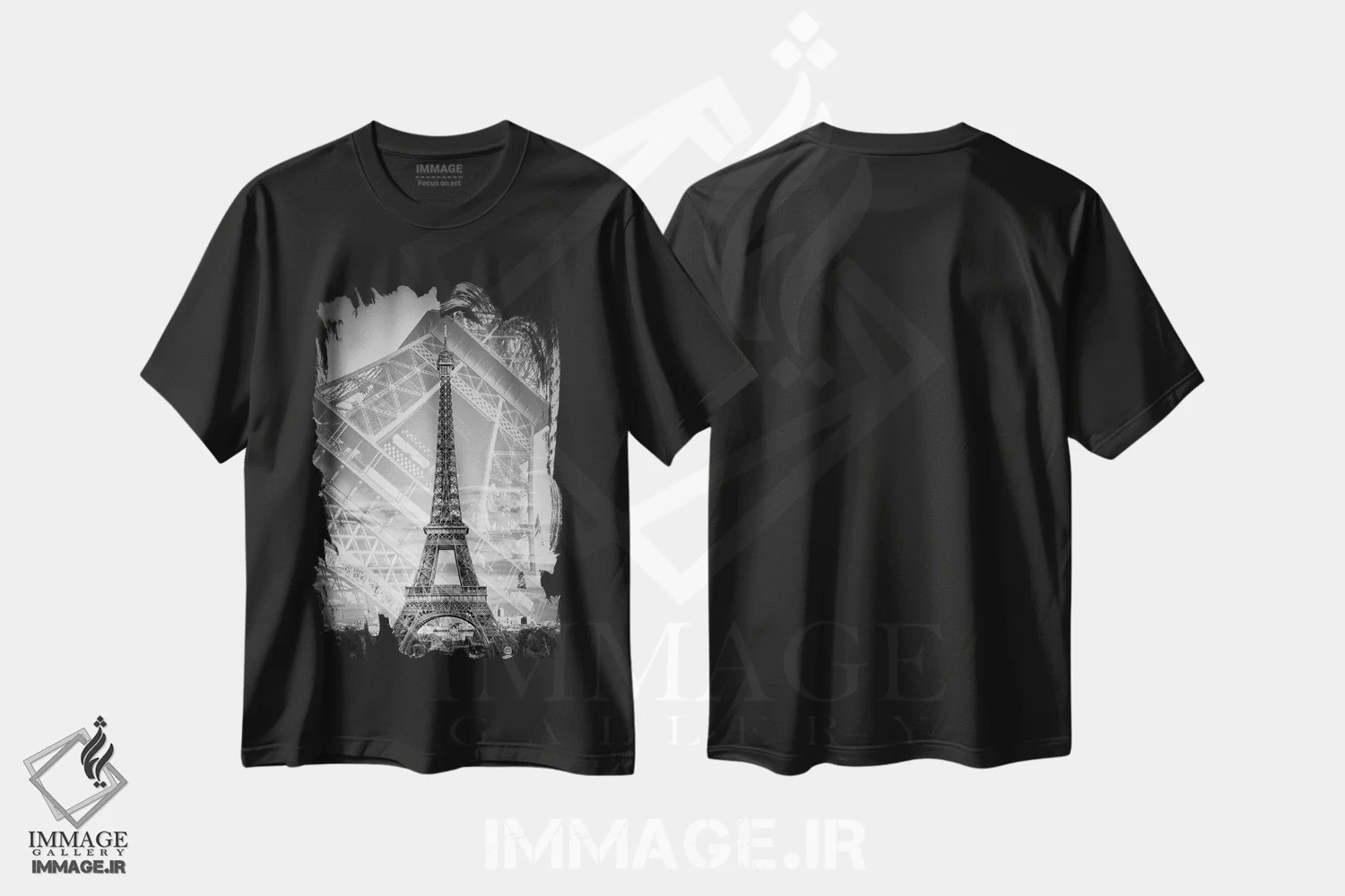 تیشرت مشکی طرح دار – تیشرت گرافیکی ,برج ایفل با نوردهی دوگانه II اثر ملانی ویولا immage.ir