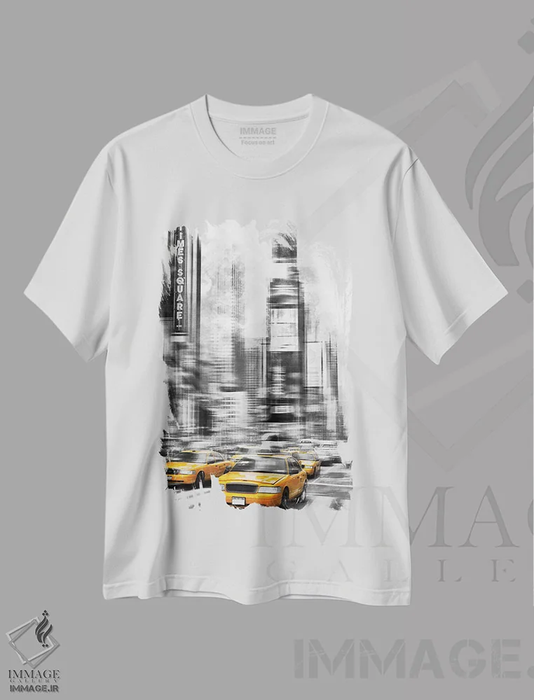 تیشرت سفید طرح دار – تیشرت شهری ,هنر مدرن میدان تایمز اثر ملانی ویولا immage.ir