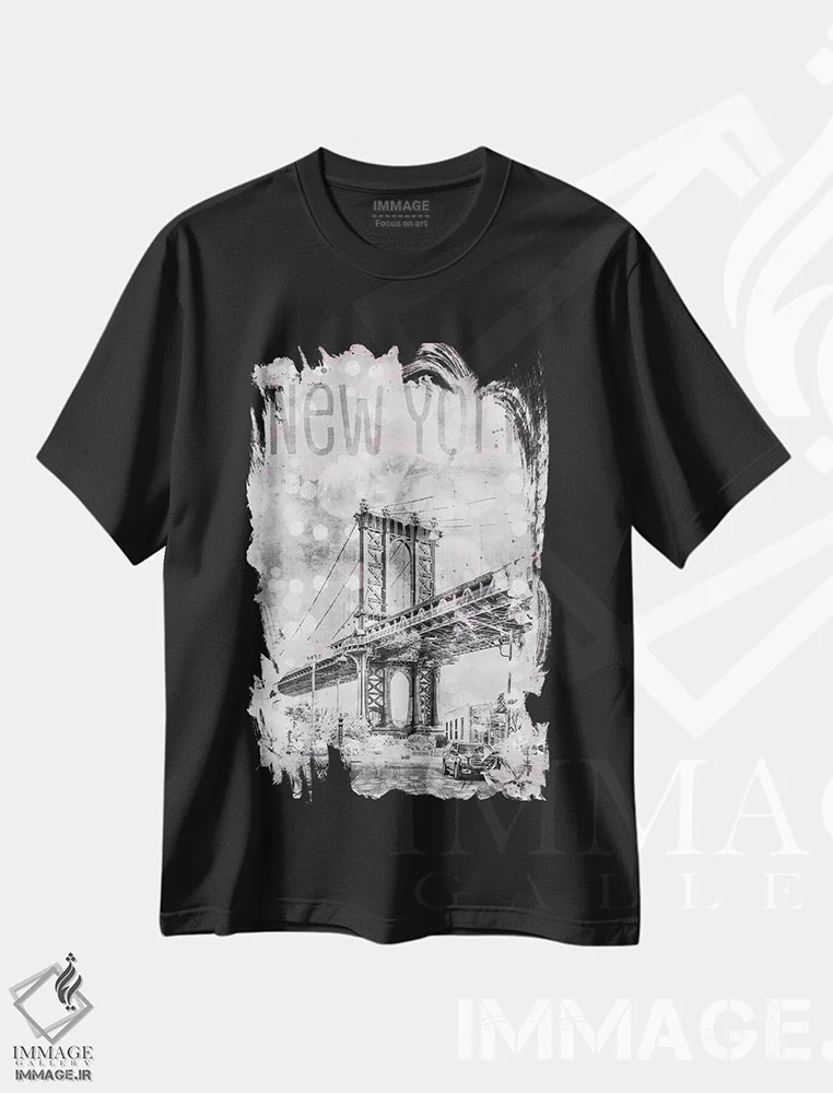 تیشرت مشکی طرح دار – تیشرت معماری ,هنر گرافیکی پل منهتن نیویورک اثر ملانی ویولا immage.ir