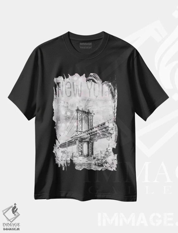 تیشرت مشکی طرح دار – تیشرت معماری ,هنر گرافیکی پل منهتن نیویورک اثر ملانی ویولا immage.ir