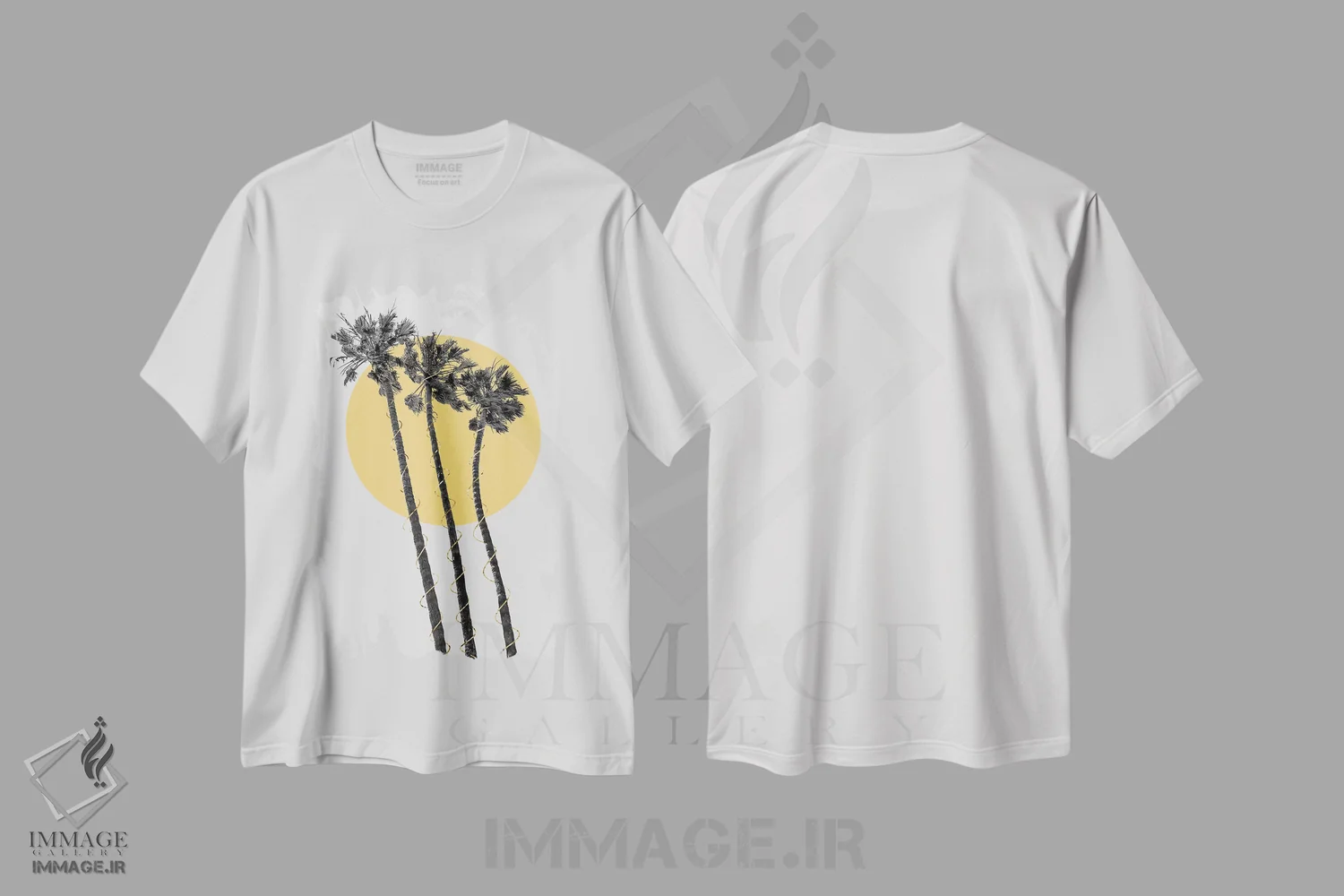 تیشرت سفید طرح دار – تیشرت طبیعت ,نخل ها زیر آفتاب اثر ملانی ویولا فروشگاه ایماژ