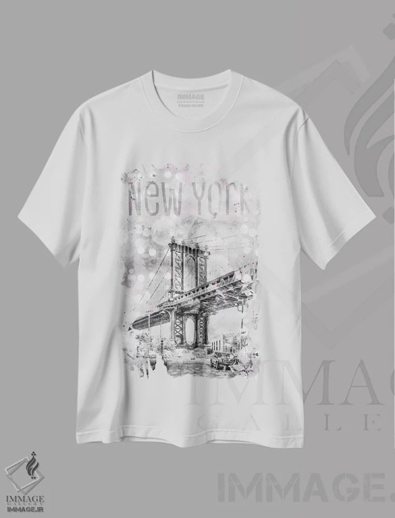 تیشرت سفید طرح دار – تیشرت معماری ,هنر گرافیکی پل منهتن نیویورک اثر ملانی ویولا فروشگاه ایماژ