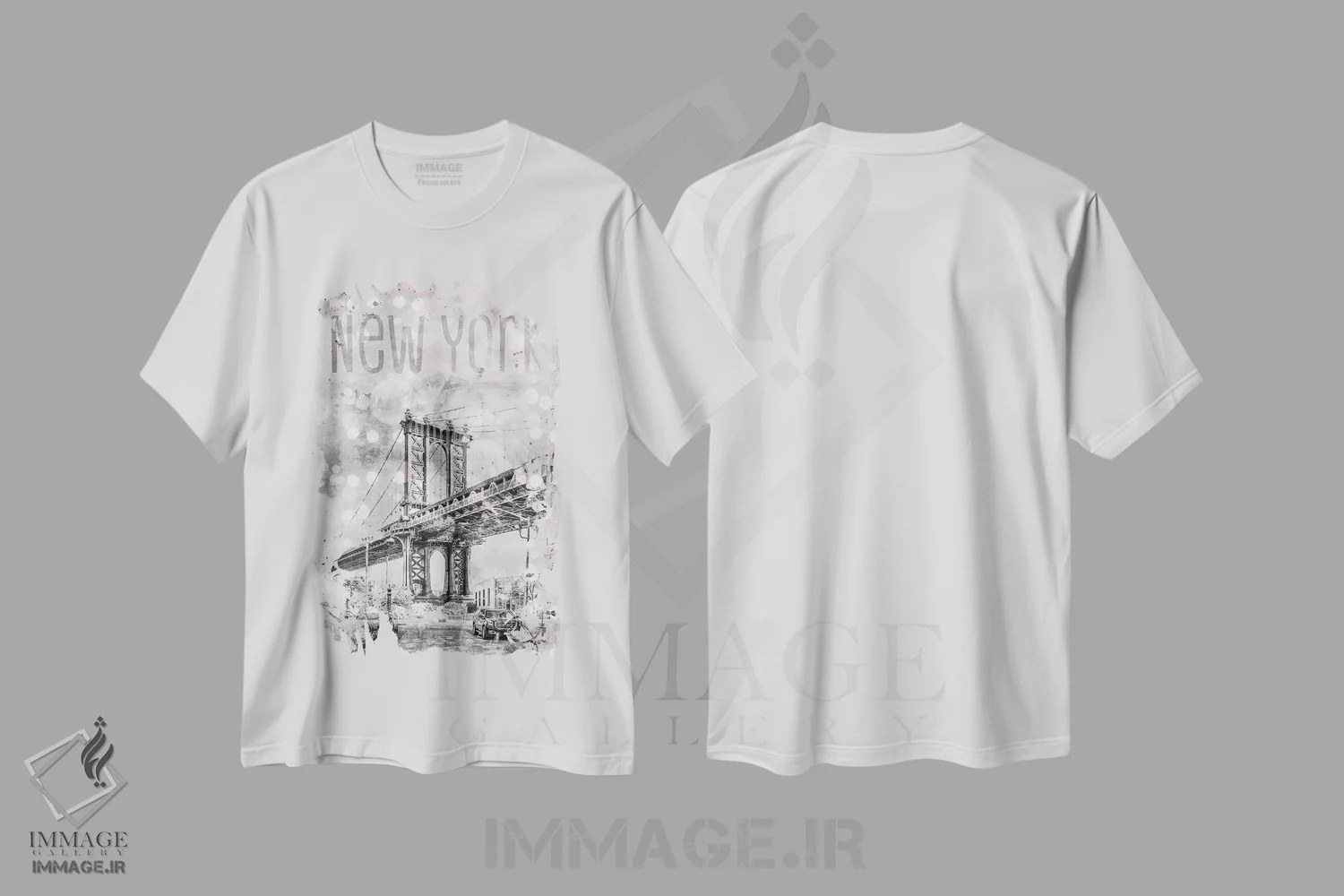 تیشرت سفید طرح دار – تیشرت معماری ,هنر گرافیکی پل منهتن نیویورک اثر ملانی ویولا فروشگاه ایماژ