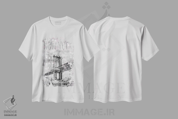 تیشرت سفید طرح دار – تیشرت معماری ,هنر گرافیکی پل منهتن نیویورک اثر ملانی ویولا فروشگاه ایماژ
