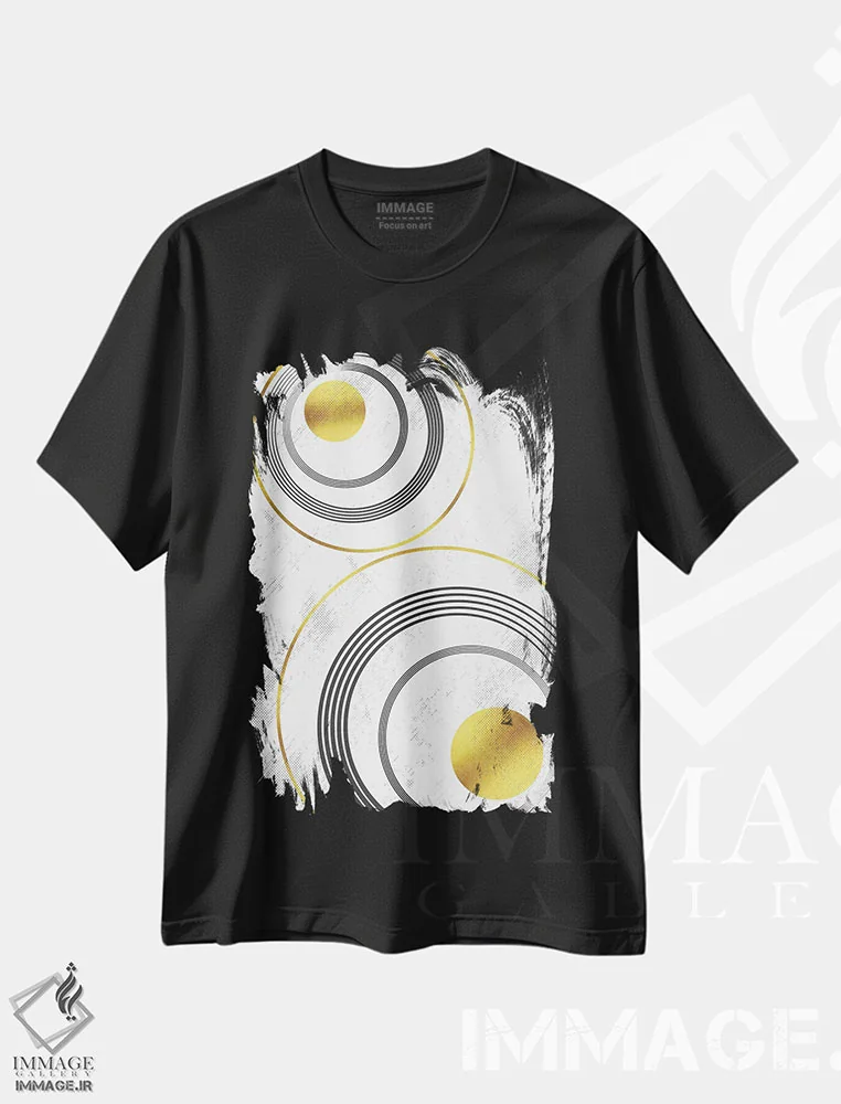 تیشرت مشکی طرح دار – تیشرت طلایی ,هنر هندسی شماره اثر ملانی ویولا immage.ir