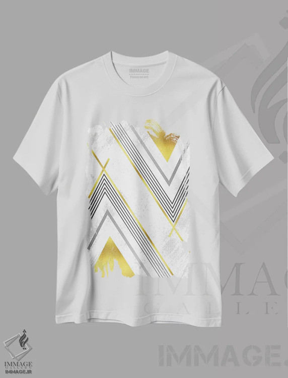 تیشرت سفید طرح دار – تیشرت طلایی ,هنر هندسی شماره اثر ملانی ویولا immage.ir