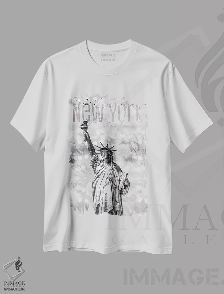 تیشرت سفید طرح دار – تیشرت شهری ,هنر گرافیکی مجسمه آزادی نیویورک اثر ملانی ویولا immage.ir