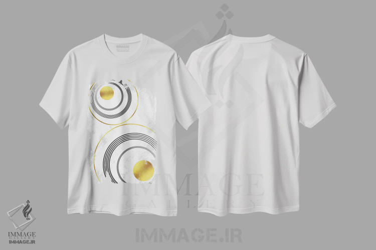 تیشرت سفید طرح دار – تیشرت طلایی ,هنر هندسی شماره اثر ملانی ویولا فروشگاه ایماژ