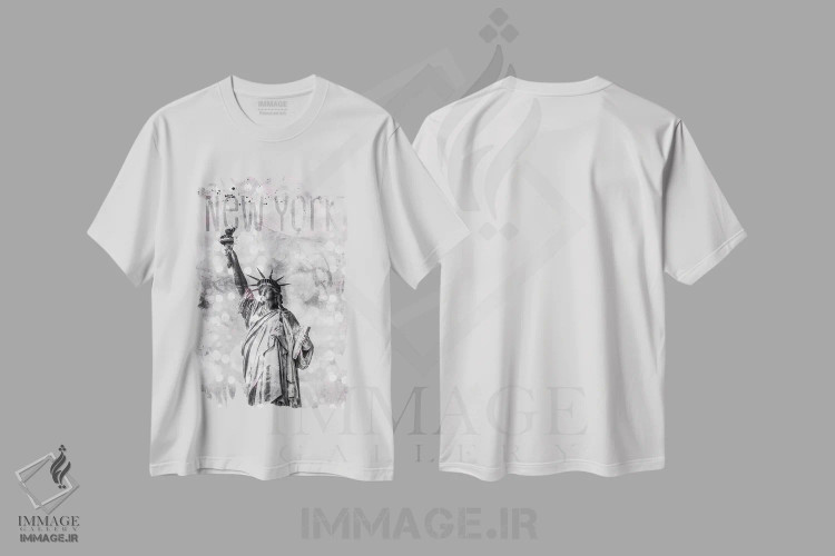 تیشرت سفید طرح دار – تیشرت شهری ,هنر گرافیکی مجسمه آزادی نیویورک اثر ملانی ویولا immage.ir