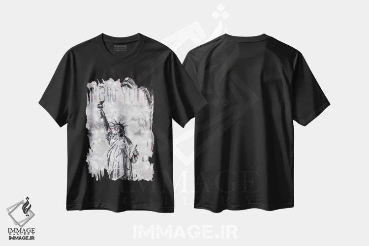 تیشرت مشکی طرح دار – تیشرت شهری ,هنر گرافیکی مجسمه آزادی نیویورک اثر ملانی ویولا فروشگاه ایماژ