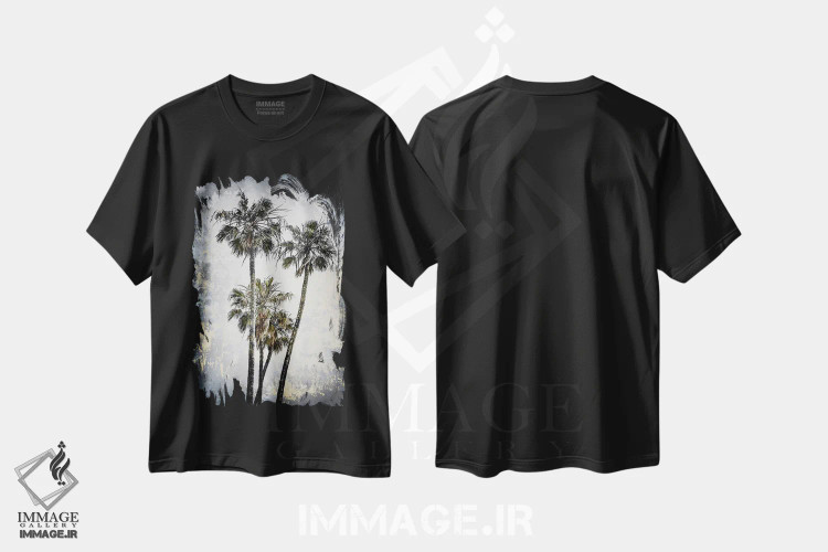 تیشرت مشکی طرح دار – تیشرت طبیعت ,هنر مدرن نخل های دوست داشتنی اثر ملانی ویولا فروشگاه ایماژ
