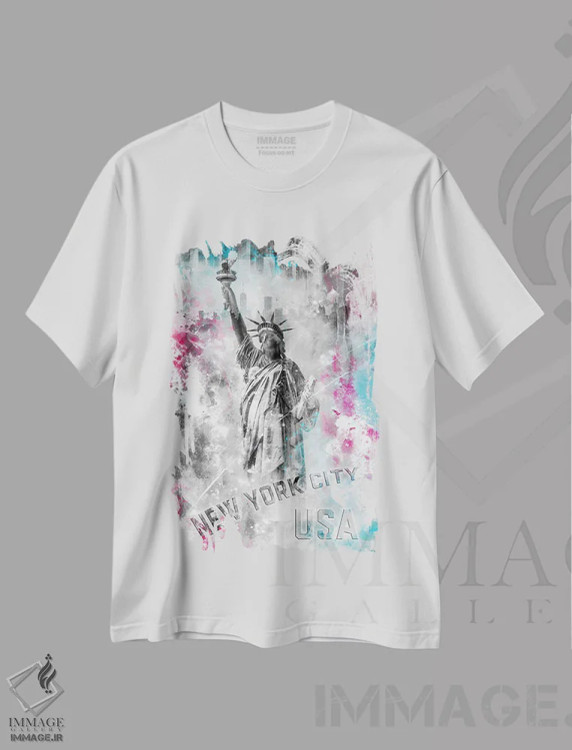 تیشرت سفید طرح دار – تیشرت پاپ آرت ,پاپ آرت مجسمه آزادی اثر ملانی ویولا فروشگاه ایماژ