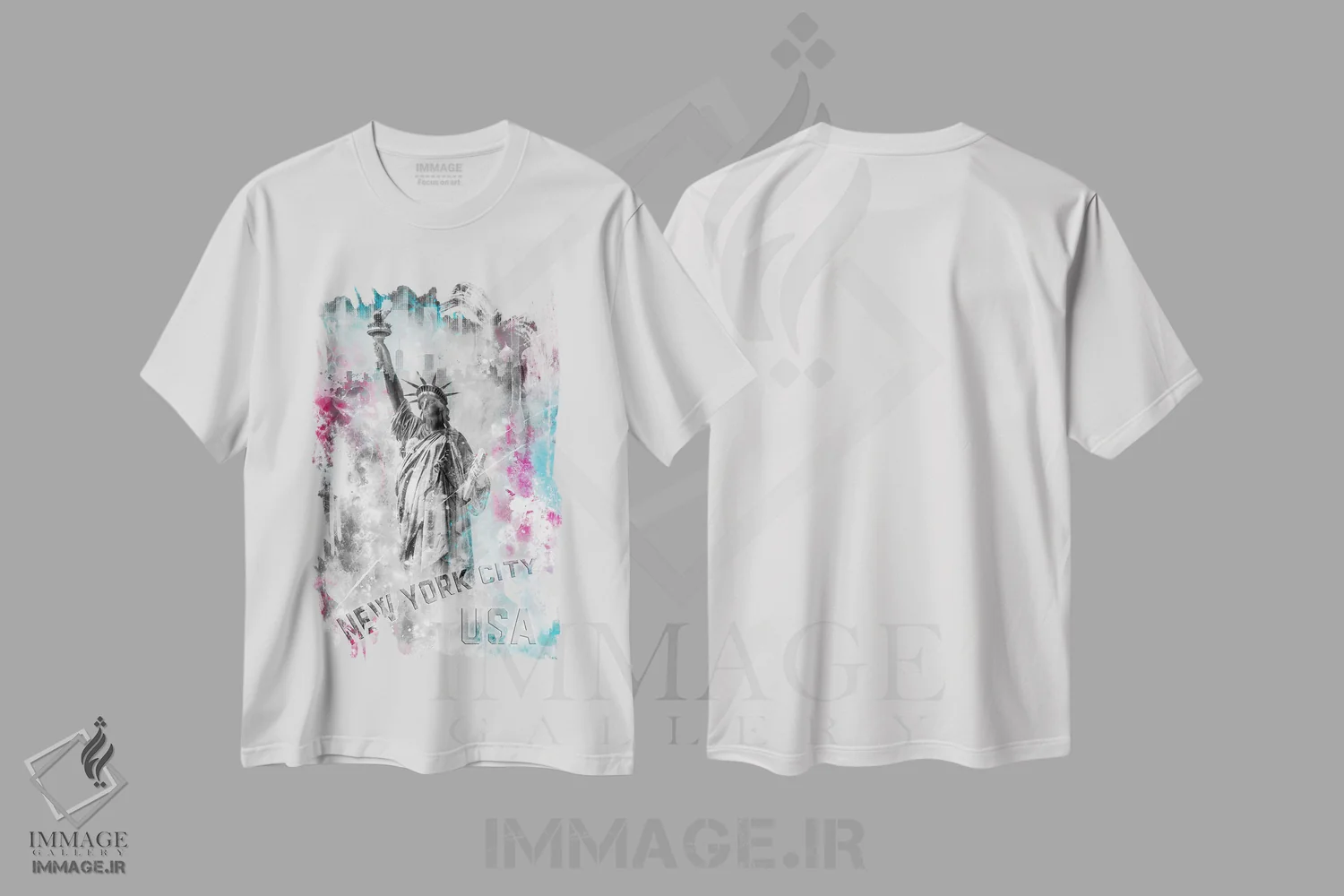 تیشرت سفید طرح دار – تیشرت پاپ آرت ,پاپ آرت مجسمه آزادی اثر ملانی ویولا فروشگاه ایماژ