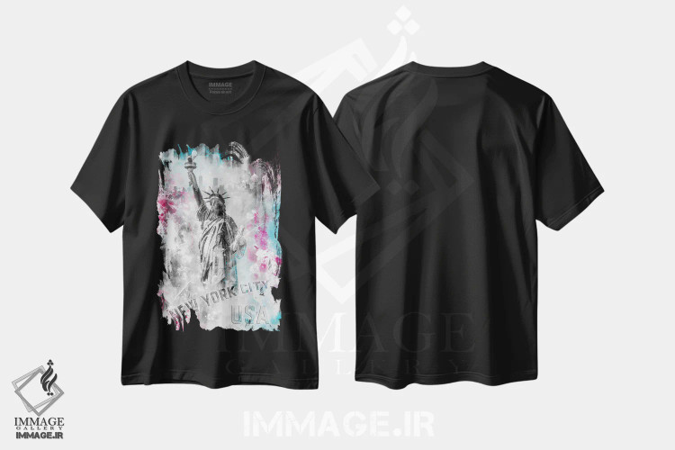 تیشرت مشکی طرح دار – تیشرت پاپ آرت ,پاپ آرت مجسمه آزادی اثر ملانی ویولا immage.ir