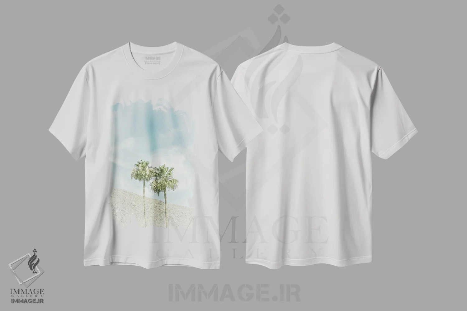 تیشرت سفید طرح دار – تیشرت طبیعت ,نخل ها در بیابان | وینتیج اثر ملانی ویولا immage.ir