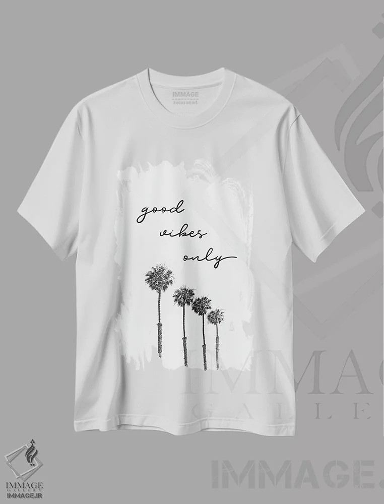 تیشرت سفید طرح دار – تیشرت انگیزشی ,نخل ها | فقط حال خوب اثر ملانی ویولا immage.ir