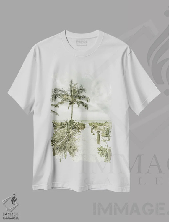 تیشرت سفید طرح دار – تیشرت وینتیج ,مسیر به سوی ساحل | وینتیج اثر ملانی ویولا فروشگاه ایماژ