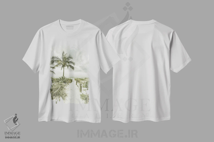 تیشرت سفید طرح دار – تیشرت وینتیج ,مسیر به سوی ساحل | وینتیج اثر ملانی ویولا فروشگاه ایماژ