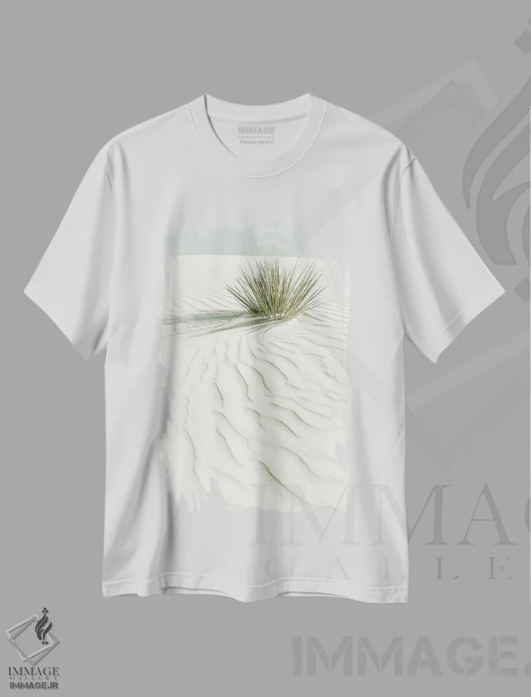 تیشرت سفید طرح دار – تیشرت طبیعت ,منظره رؤیایی ماسه های سفید | وینتیج اثر ملانی ویولا immage.ir