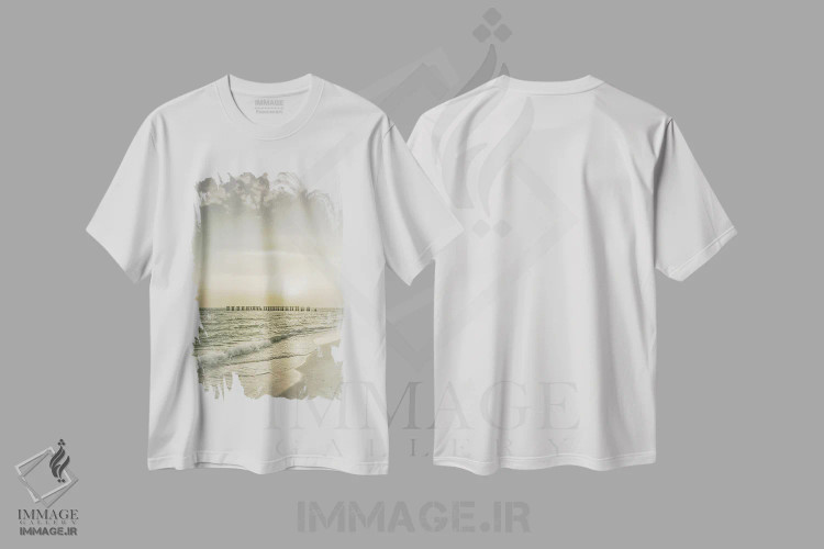 تیشرت سفید طرح دار – تیشرت ساحلی ,غروب جزیره گاسپاریلا | وینتیج اثر ملانی ویولا فروشگاه ایماژ