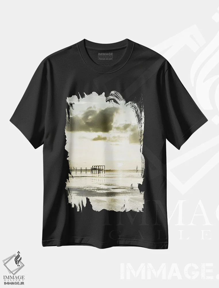 تیشرت مشکی طرح دار – تیشرت ساحلی ,غروب بوکیلیا | وینتیج اثر ملانی ویولا فروشگاه ایماژ