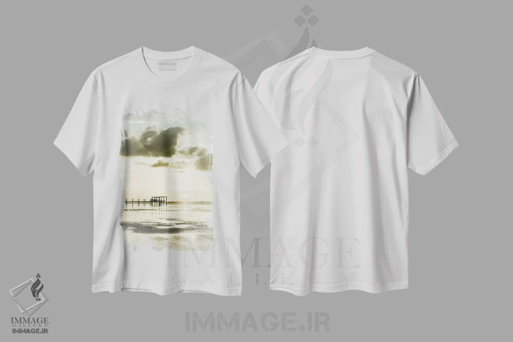 تیشرت سفید طرح دار – تیشرت ساحلی ,غروب بوکیلیا | وینتیج اثر ملانی ویولا immage.ir