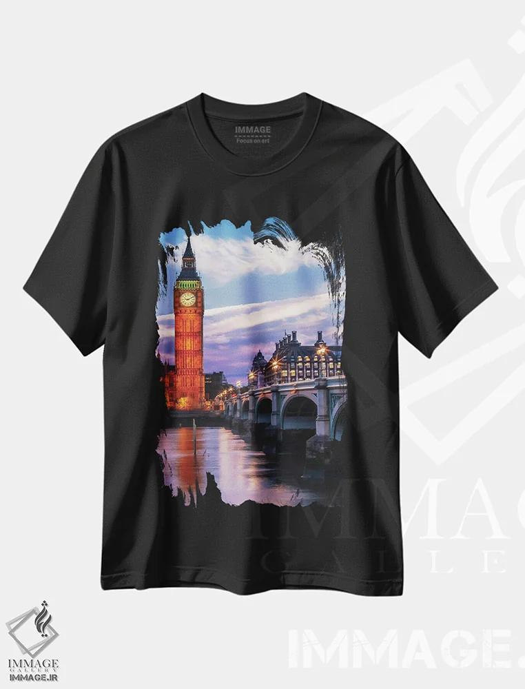 تیشرت مشکی طرح دار – تیشرت لندن ,عصر در پل وست مینستر اثر ملانی ویولا فروشگاه ایماژ