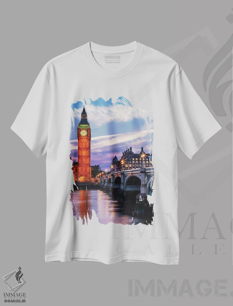 تیشرت سفید طرح دار – تیشرت لندن ,عصر در پل وست مینستر اثر ملانی ویولا immage.ir