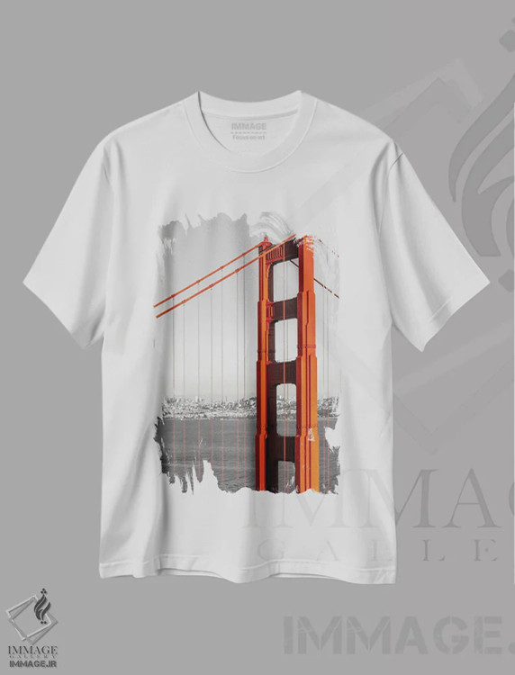 تیشرت سفید طرح دار – تیشرت مدرن ,پل گلدن گیت و افق سانفرانسیسکو | کالرکی اثر ملانی ویولا فروشگاه ایماژ