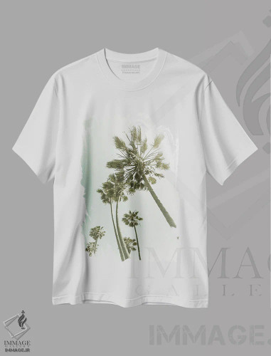 تیشرت سفید طرح دار – تیشرت نخل ,نخل های وینتیج زیر آفتاب اثر ملانی ویولا فروشگاه ایماژ
