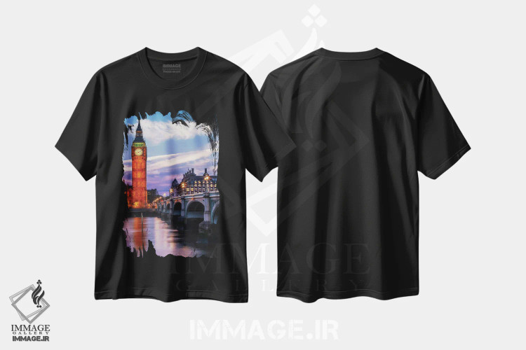 تیشرت مشکی طرح دار – تیشرت لندن ,عصر در پل وست مینستر اثر ملانی ویولا فروشگاه ایماژ