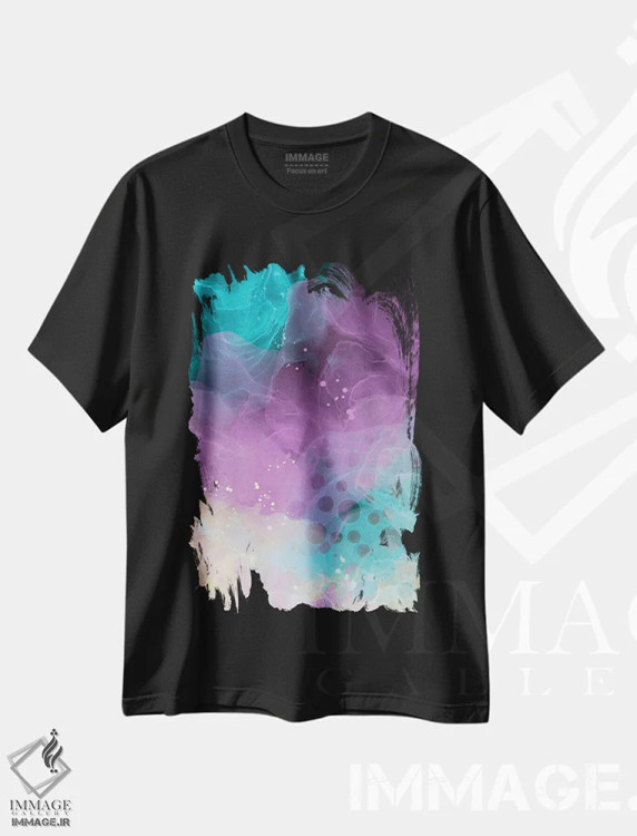 تیشرت مشکی طرح دار – تیشرت هنری ,جوهر الکلی و رنگ شماره اثر ملانی ویولا فروشگاه ایماژ