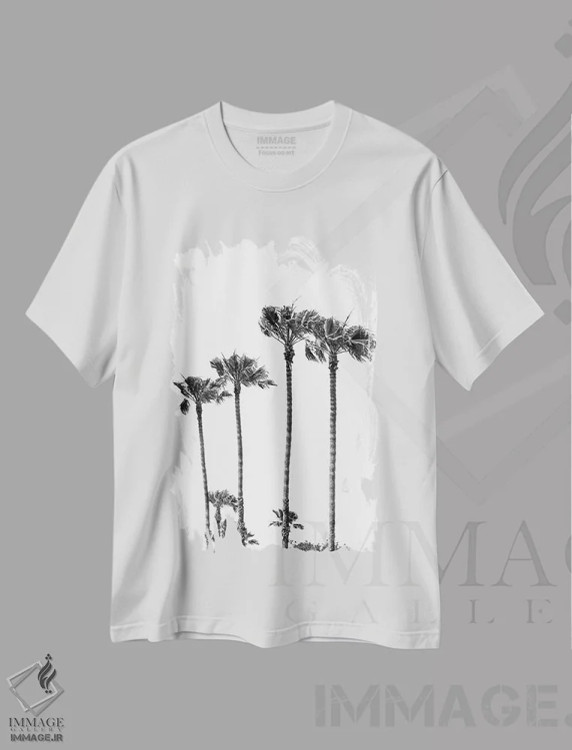تیشرت سفید طرح دار – تیشرت مینیمال ,نخل ها در ساحل | سیاه وسفید اثر ملانی ویولا فروشگاه ایماژ