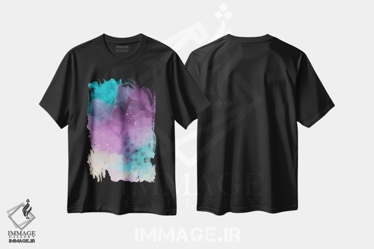 تیشرت مشکی طرح دار – تیشرت هنری ,جوهر الکلی و رنگ شماره اثر ملانی ویولا فروشگاه ایماژ