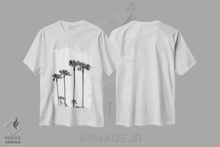 تیشرت سفید طرح دار – تیشرت مینیمال ,نخل ها در ساحل | سیاه وسفید اثر ملانی ویولا فروشگاه ایماژ