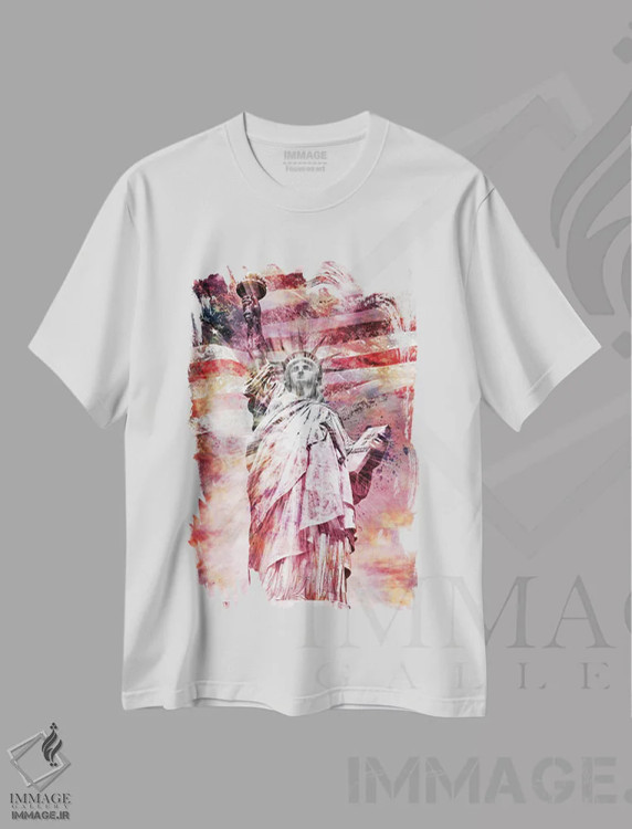 تیشرت سفید طرح دار – تیشرت مدرن ,هنر مدرن مجسمه آزادی اثر ملانی ویولا immage.ir