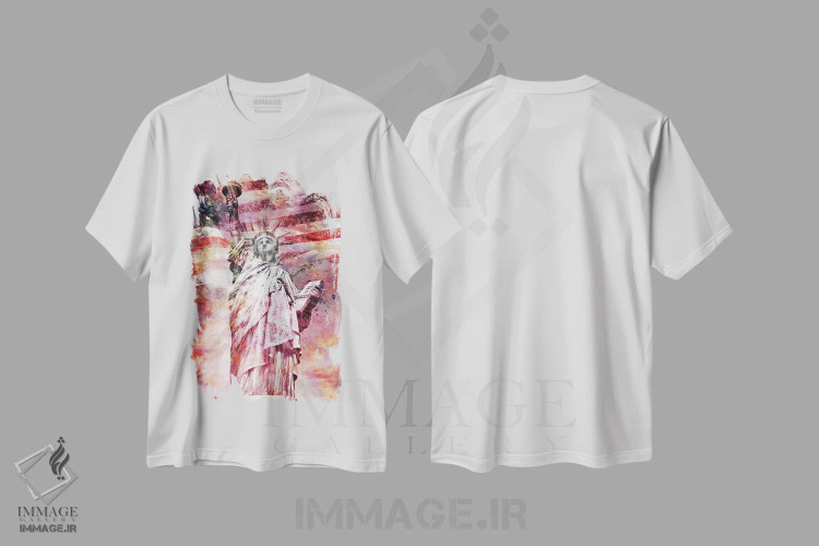 تیشرت سفید طرح دار – تیشرت مدرن ,هنر مدرن مجسمه آزادی اثر ملانی ویولا immage.ir
