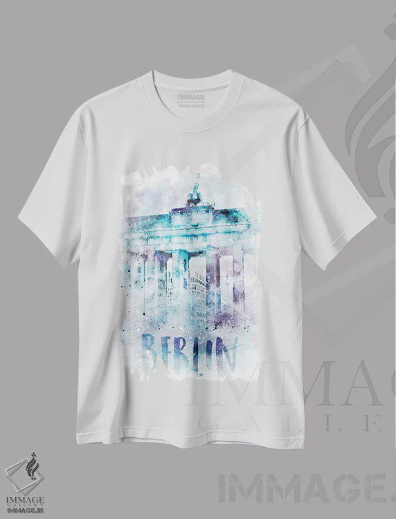 تیشرت سفید طرح دار – تیشرت شهری ,برلین مدرن، دروازه براندنبورگ اثر ملانی ویولا immage.ir