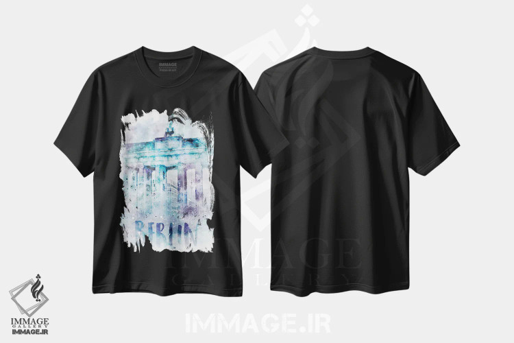 تیشرت مشکی طرح دار – تیشرت شهری ,برلین مدرن، دروازه براندنبورگ اثر ملانی ویولا فروشگاه ایماژ