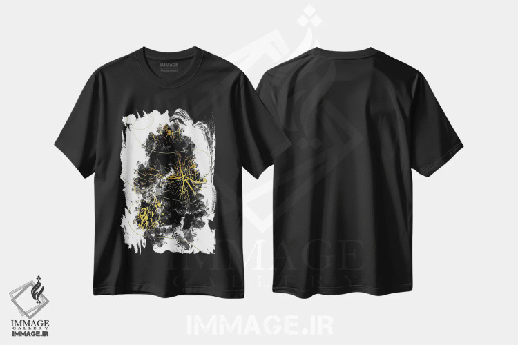 تیشرت مشکی طرح دار – تیشرت هنری ,نقاشی抽 انتزاعی شماره چهل وپنج اثر ملانی ویولا فروشگاه ایماژ